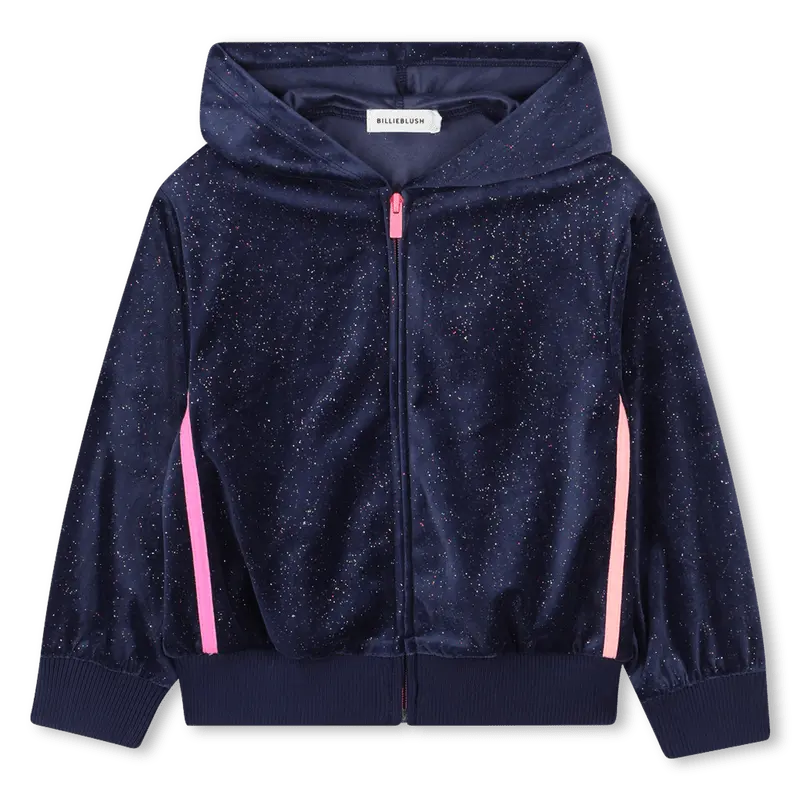 FELPA CON CAPPUCCIO IN VELLUTO BLU GLIETTERATA BILLIEBLUSH