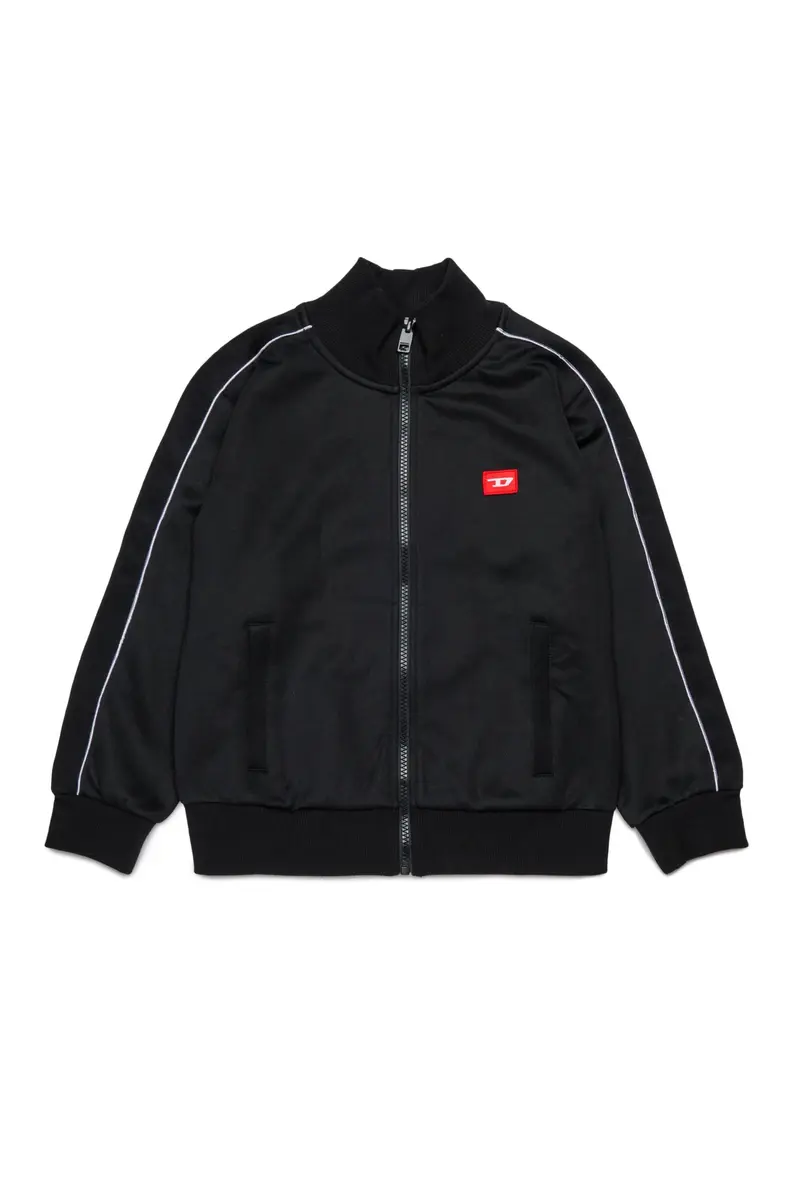 FELPA CON ZIP ACETATA NERA CON LOGO ROSSO DIESEL