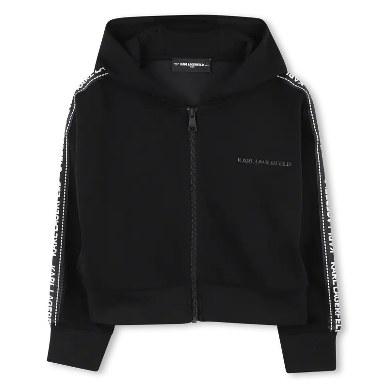 FELPA CON ZIP CON BANDE LATERALI CON LOGO BIANCO KARL LAGERFELD