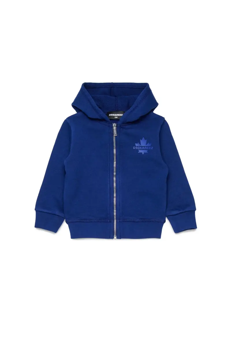 FELPA CON ZIP E CAPPUCCIO BLU CON LOGO IN GOMMA DSQUARED2