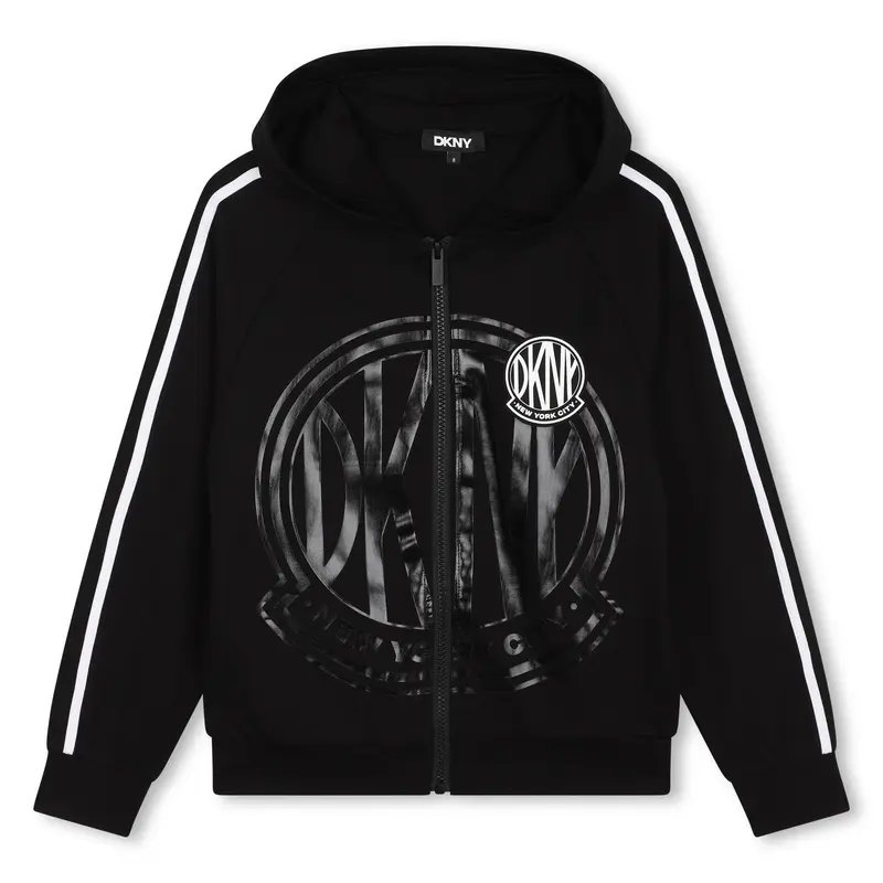 FELPA CON ZIP E CAPPUCCIO NERA DKNY
