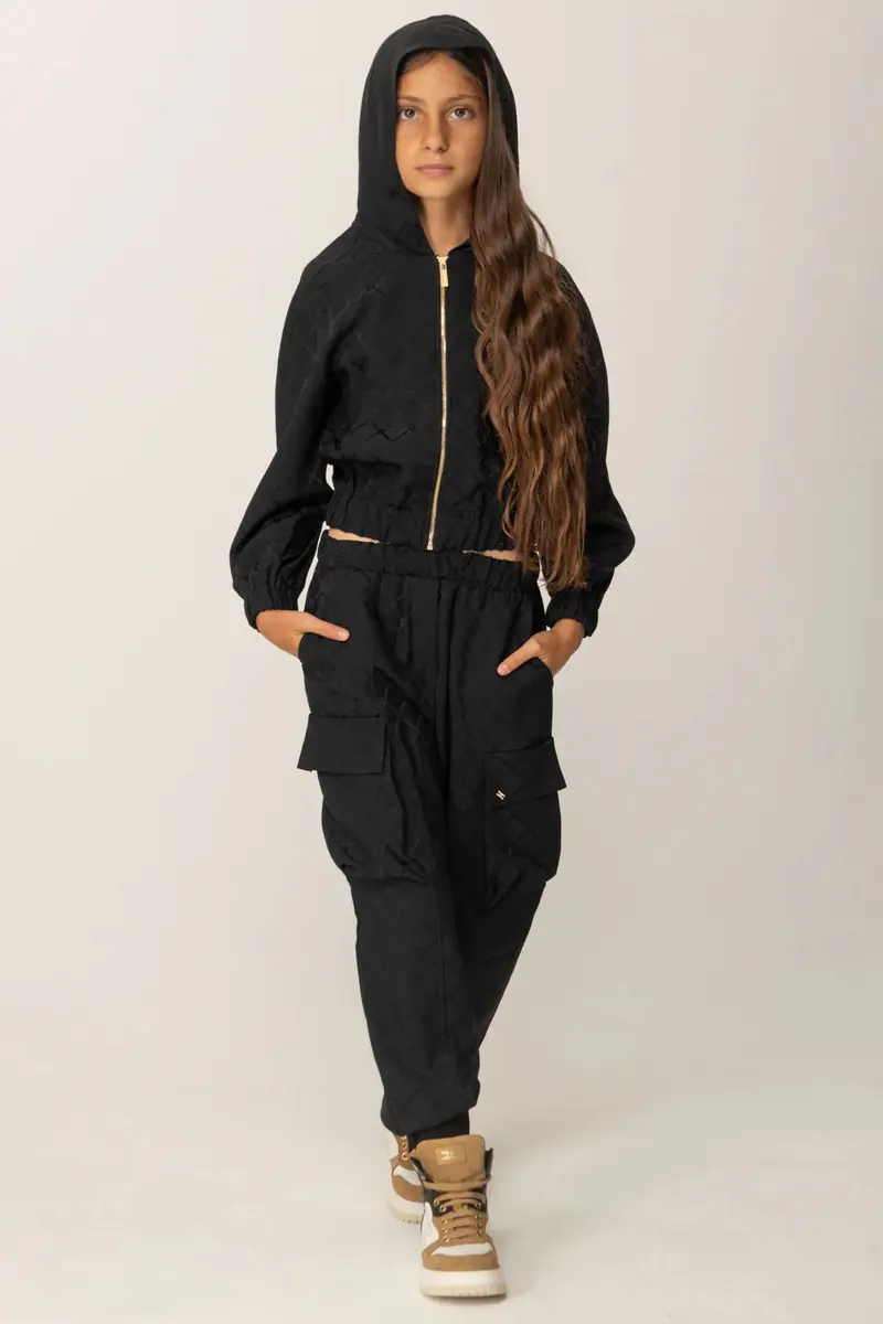 FELPA CON ZIP IN RASO NERA LOGATA ELISABETTA FRANCHI