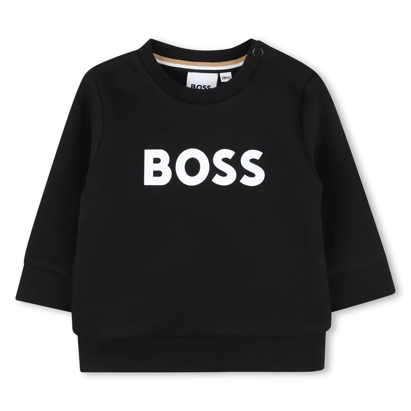 FELPA GIROCOLLO NERA CON LOGO BIANCO HUGO BOSS
