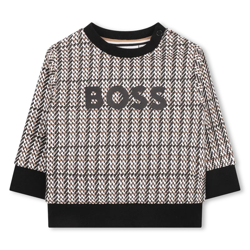 FELPA GIROCOLLO TRICOLORE CON LOGO NERO HUGO BOSS