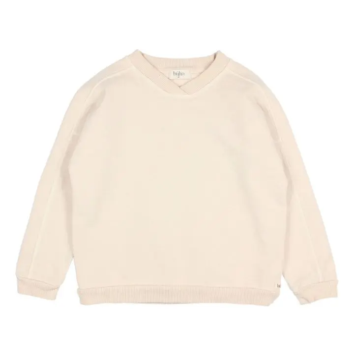 Felpa in cotone organico con scollo a V | Ecru