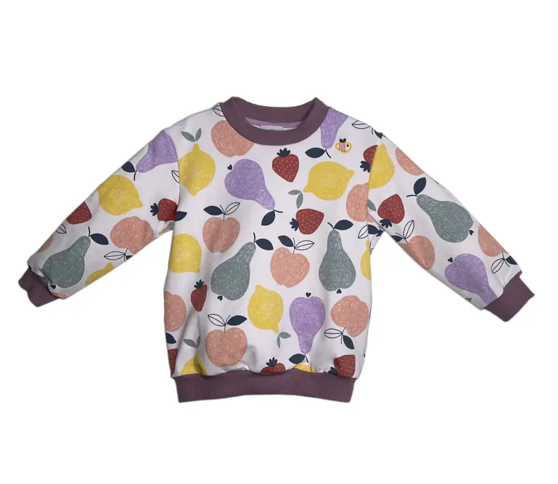 Felpa leggera in cotone biologico – Bianca con fantasia Frutta