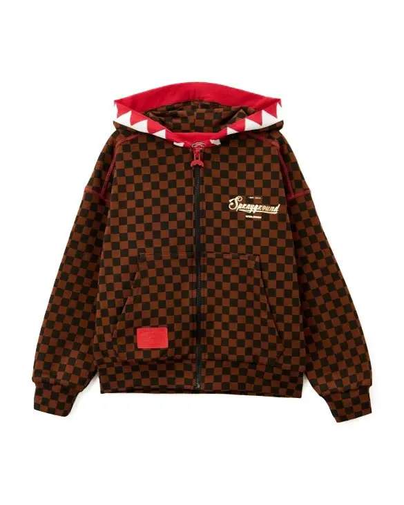 FELPA MARRONE A QUADRI CON ZIP SPRAYGROUND