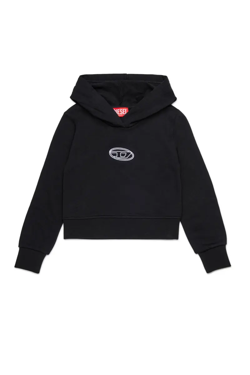 FELPA NERA CON CAPPUCCIO CON LOGO BIANCO DIESEL