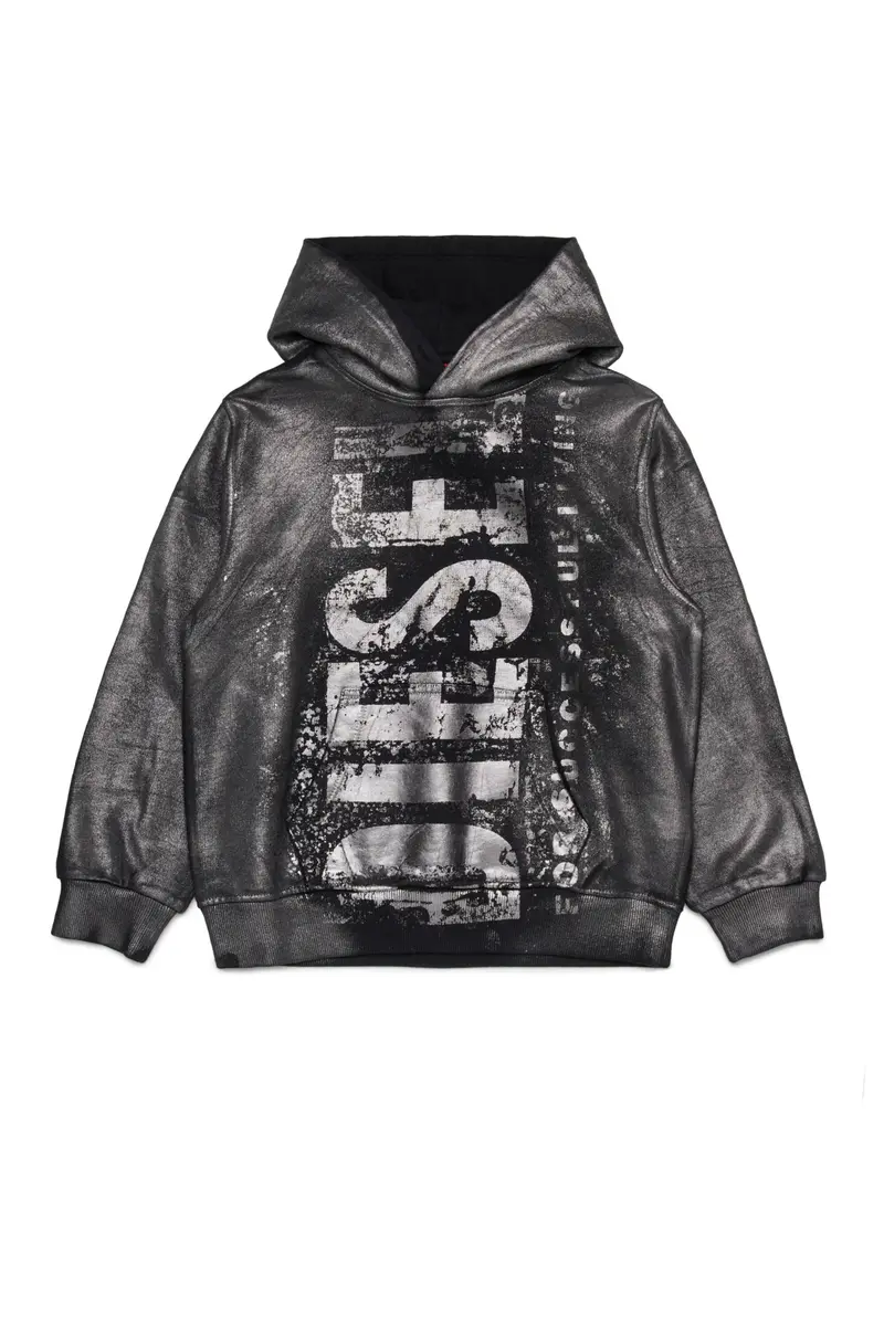 FELPA NERA CON CAPPUCCIO CON LOGO MAXI DIESEL