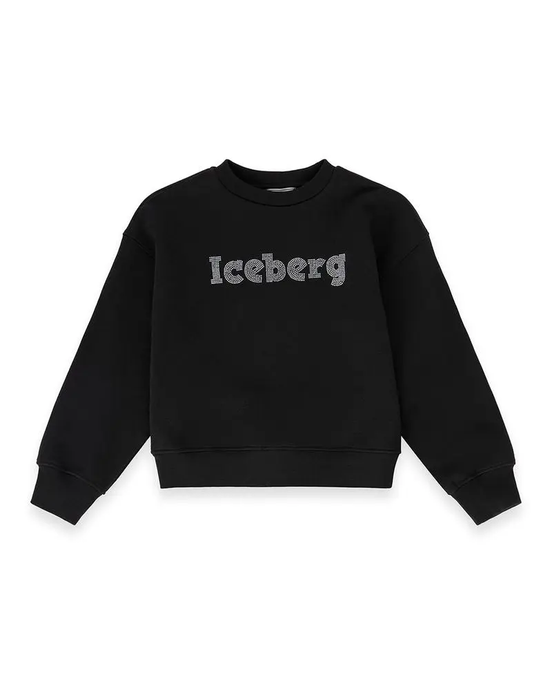 FELPA NERA CON LOGO BRILLANTINATO ICEBERG