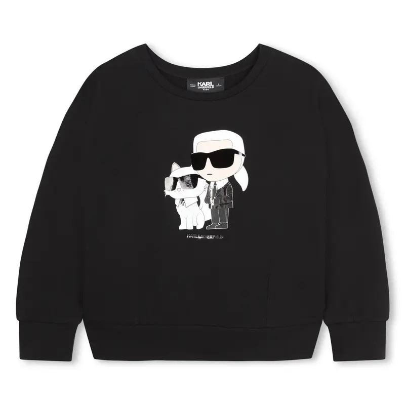 FELPA NERA CON STAMPA KARL LAGERFELD