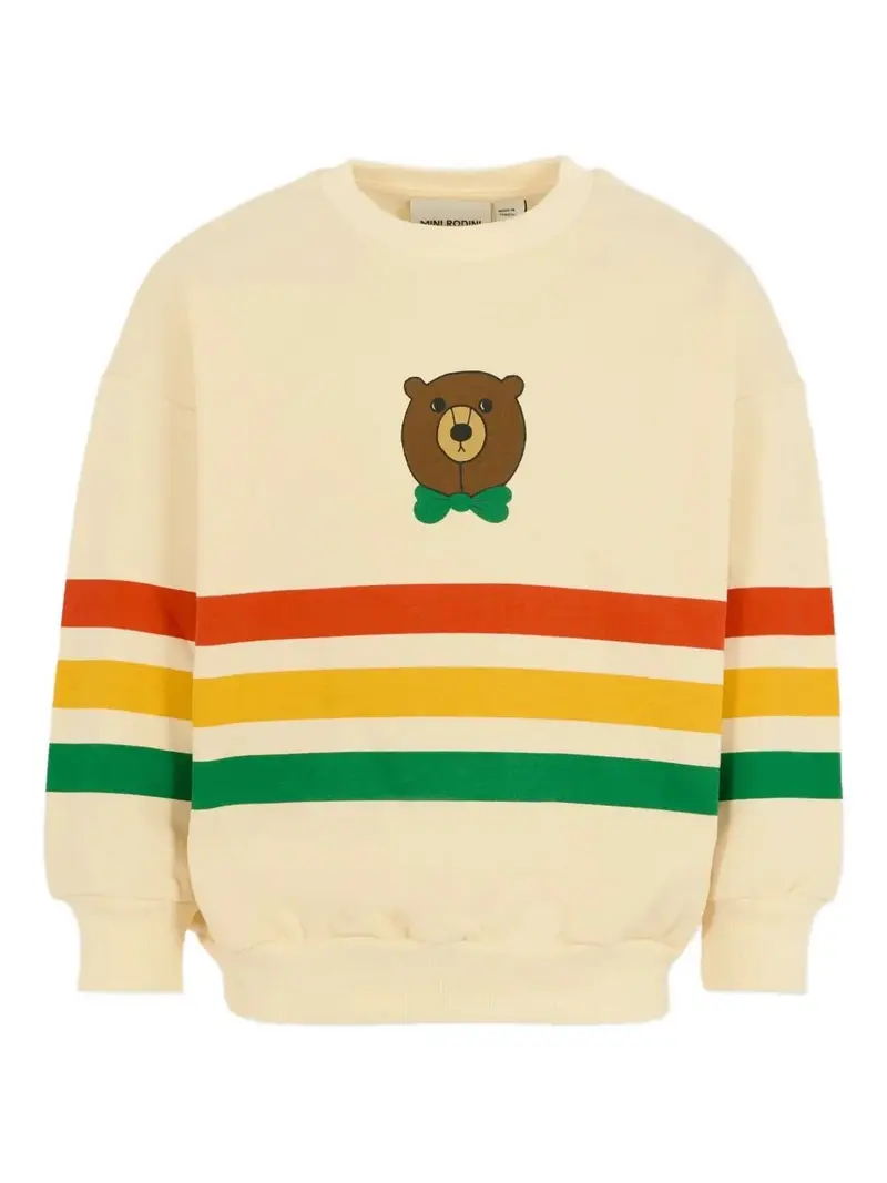 FELPA PANNA A RIGHE MULTICOLORE CON ORSO MINI RODINI
