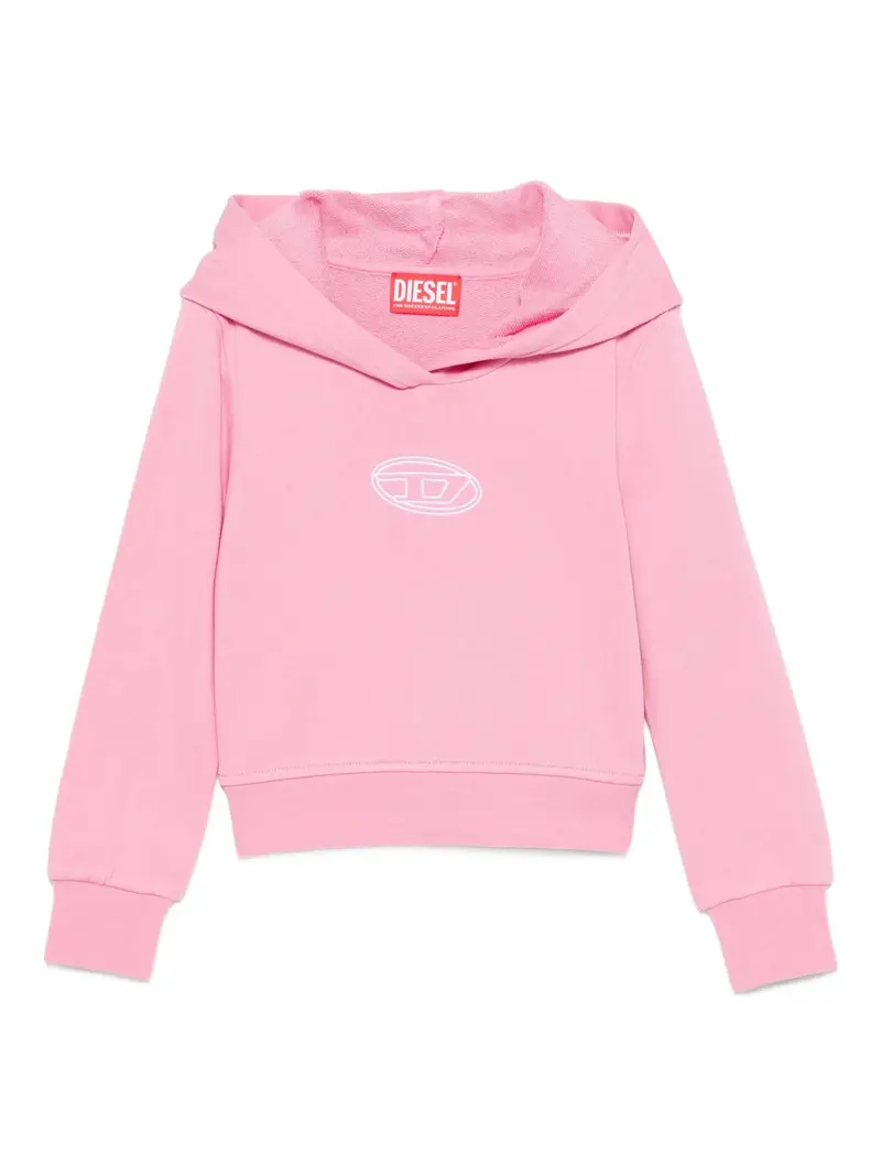 FELPA ROSA CON CAPPUCCIO CON LOGO BIANCO DIESEL
