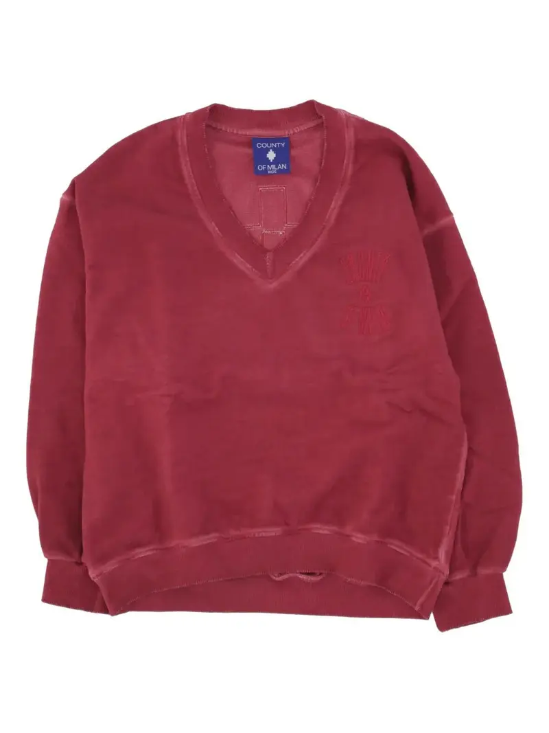 FELPA ROSSA CON SCOLLO A V E LOGO MARCELO BURLON