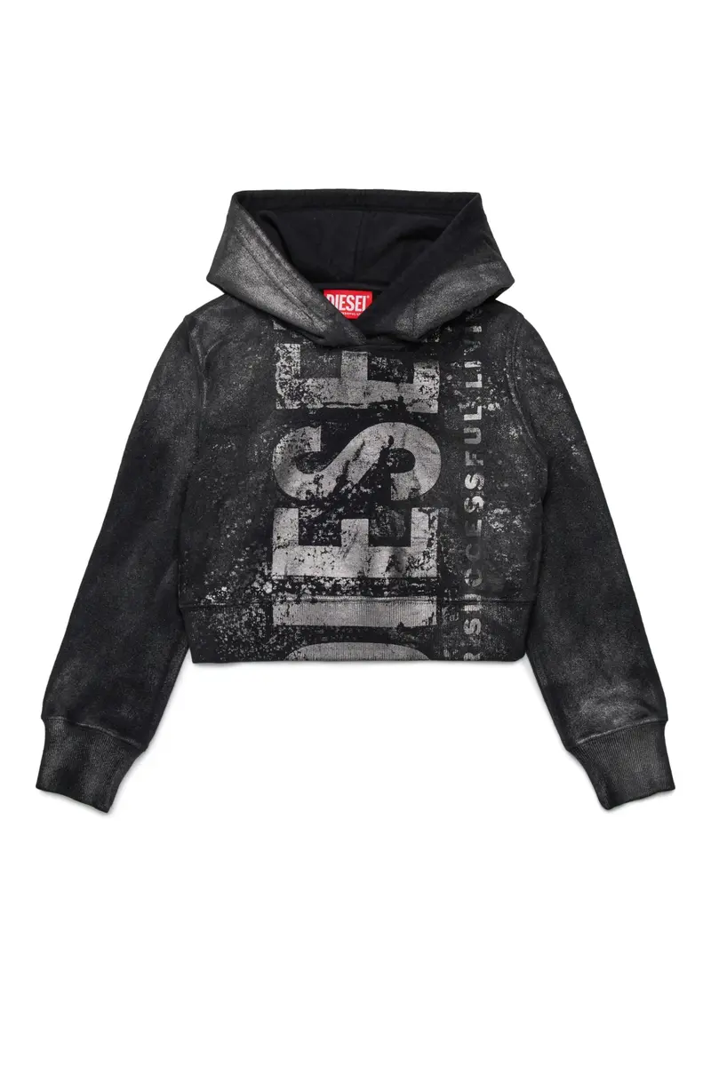 FELPA SFUMATA CON CAPPUCCIO NERA/GRIGIA DIESEL