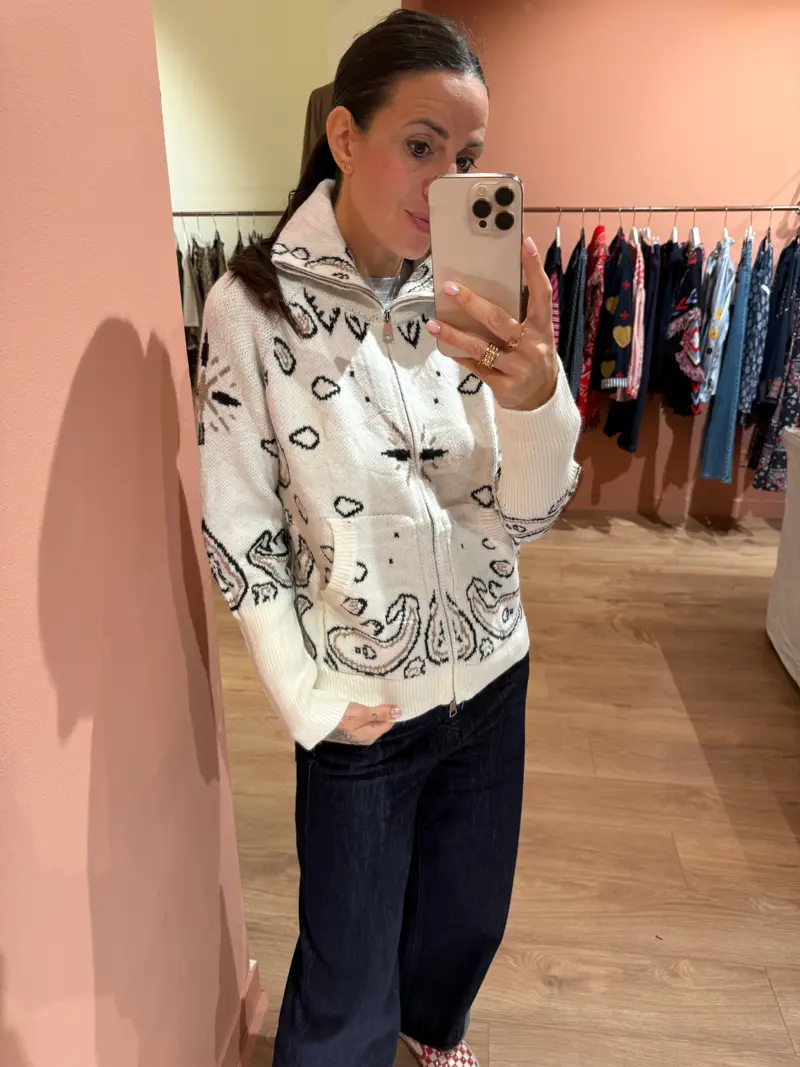 Felpa zip bandana bianca