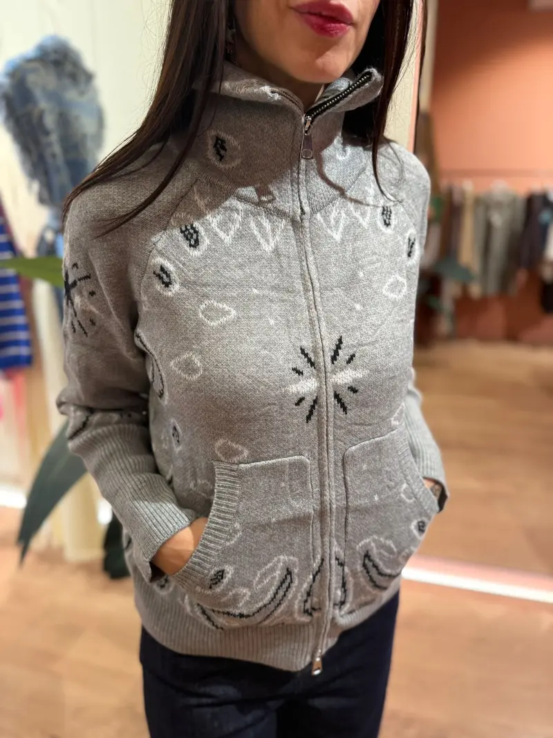 Felpa zip bandana grigio