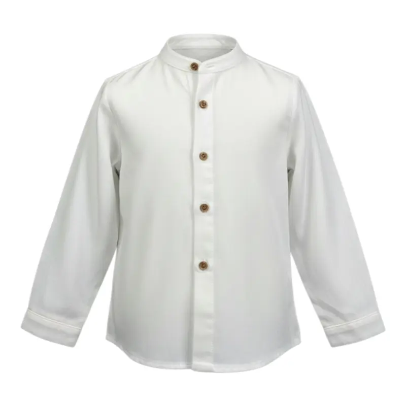 Fina Ejerique Camicia tinta unita con Colletto Coreano Bianco per Bambino