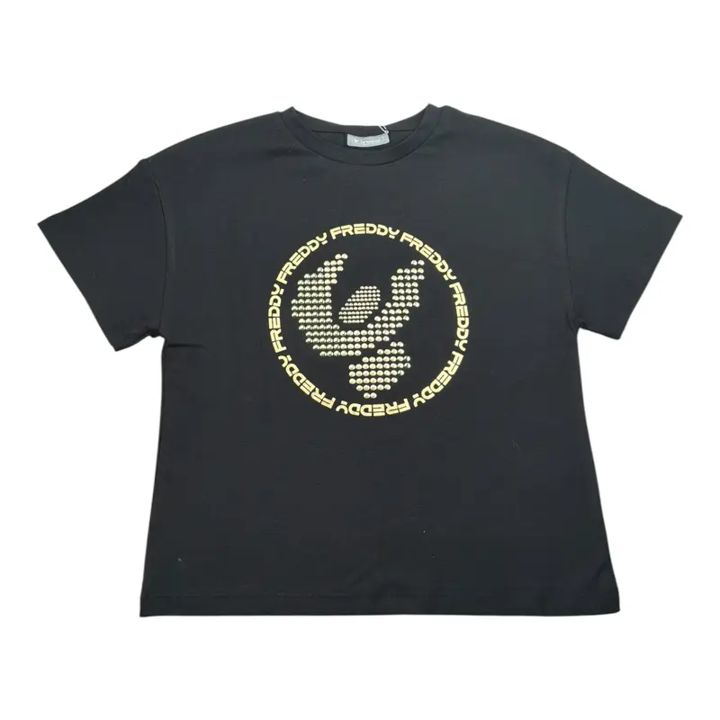Freddy T-Shirt tinta unita con Applicazioni Nero per Bambina