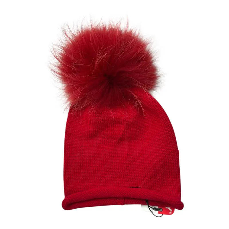 Freedomday Cappello tinta unita con Pon Pon Rosso per Bambina