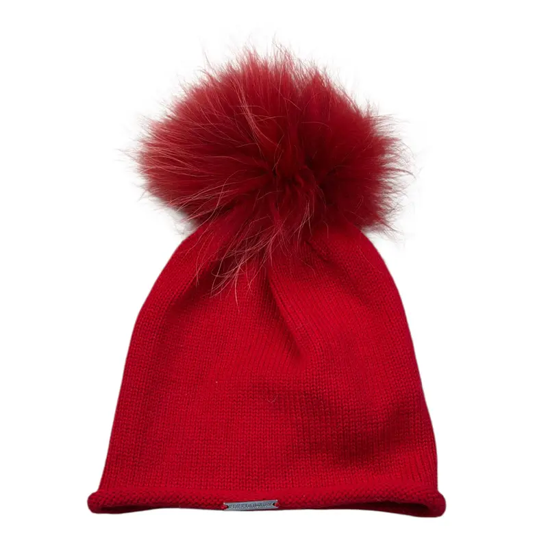 Freedomday Cappello tinta unita con Pon Pon Rosso per Bambino