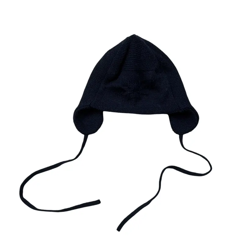 Frilo Cappello tinta unita con Ricami Blu per Neonata