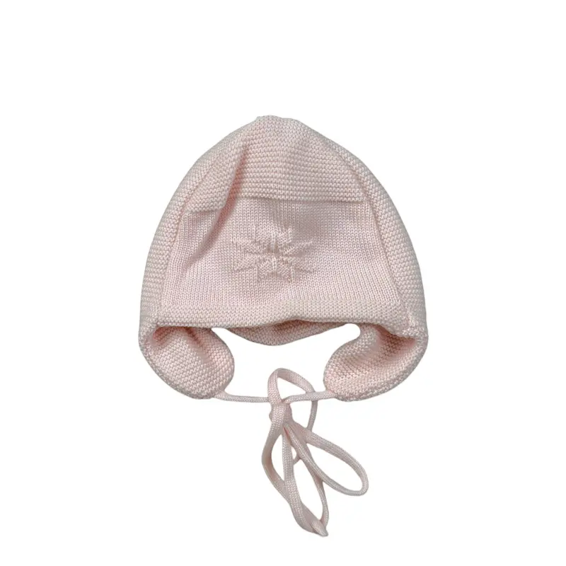 Frilo Cappello tinta unita con Ricami Rosa per Neonata