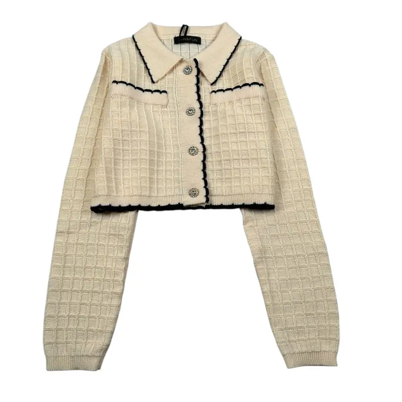 Fun & Fun Cardigan tinta unita con Ricami Crema per Bambina