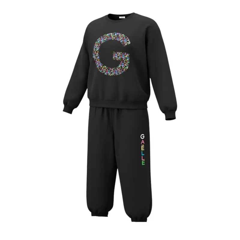 Gaelle Completo 2Pz Felpa-Pantalone con Stampa Nero per Bambina