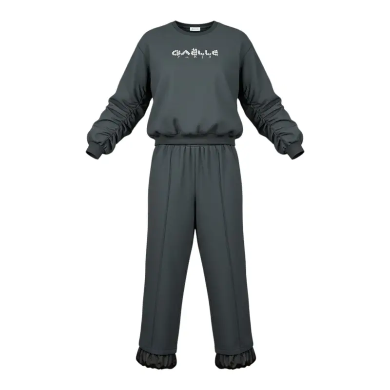 Gaelle Completo 2Pz Pantalone-Felpa tinta unita con Applicazioni Nero per Bambina