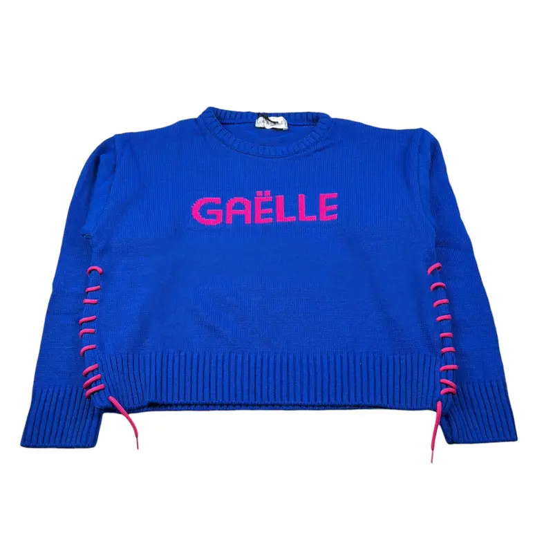 Gaelle Maglia Girocollo tinta unita con Logo Cobalto per Bambina