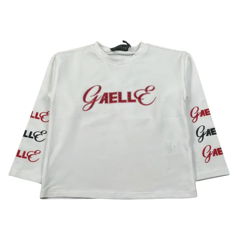 Gaelle Shirt Girocollo tinta unita con Stampe Bianco per Bambina