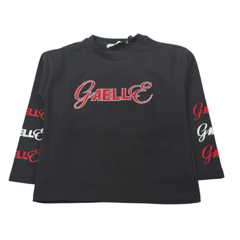 Gaelle Shirt Girocollo tinta unita con Stampe Nero per Bambina