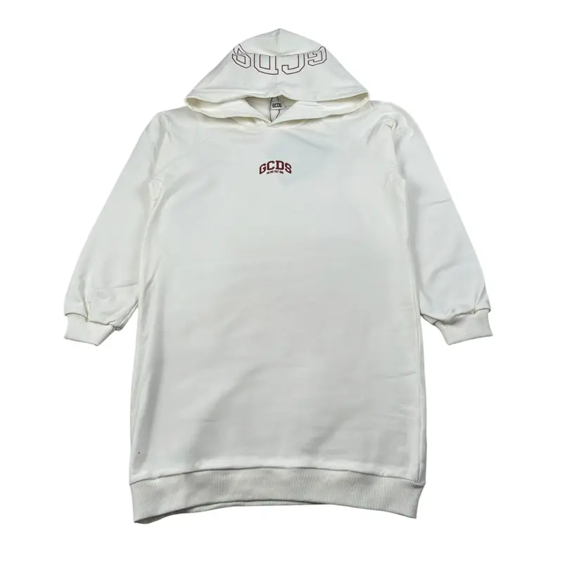 Gcds Abito Manica Lunga con Cappuccio tinta unita Panna per Bambina