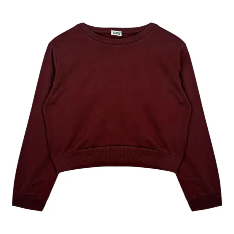 Gcds Felpa Chiusa Girocollo tinta unita con Logo Bordeaux per Bambina