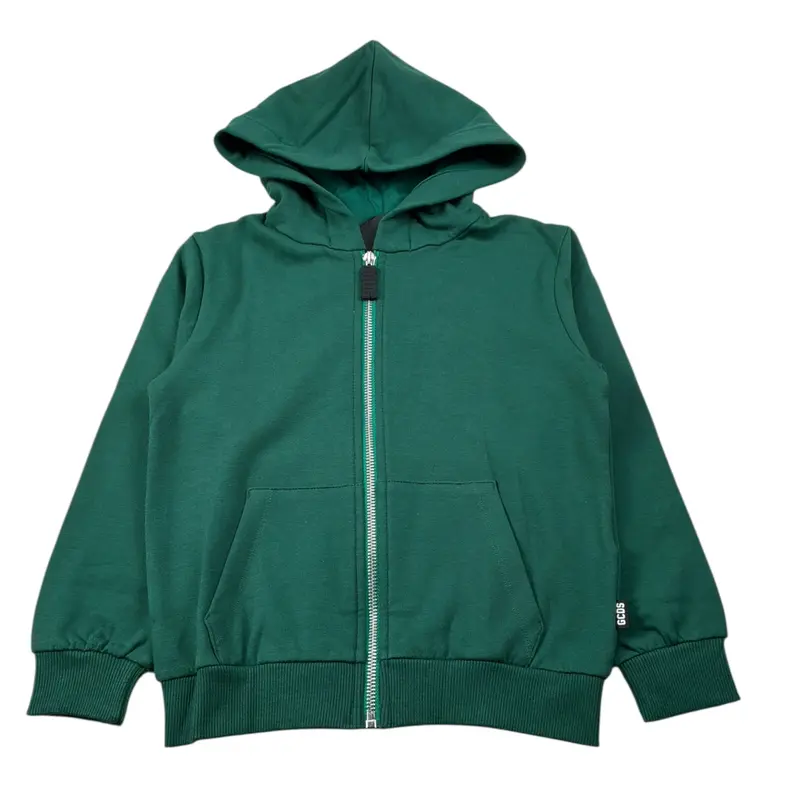 Gcds Felpa con Zip E Cappuccio tinta unita con Logo Verde per Bambino