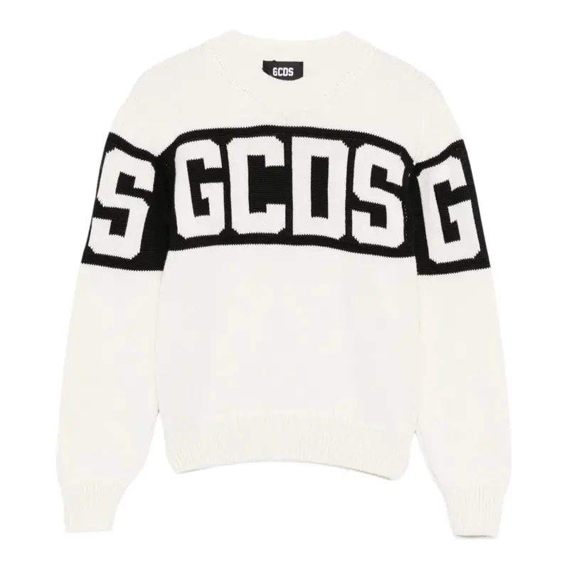 Gcds Maglia Girocollo tinta unita con Logo Panna per Bambina