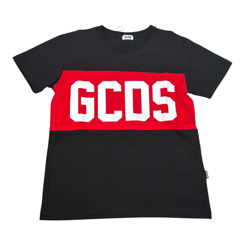 Gcds T-Shirt tinta unita con Logo Nero per Bambina
