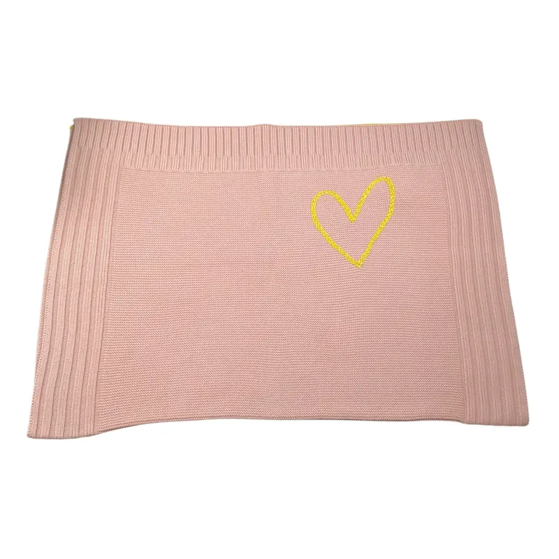 Gensami Coperta tinta unita con Ricamo Rosa per Neonata