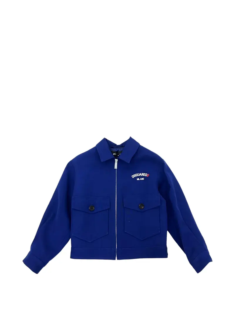 GIACCA BLU CON TASCONI SUL DAVANTI CON LOGO IN RILIEVO GOMMATO BIANCO DSQUARED2