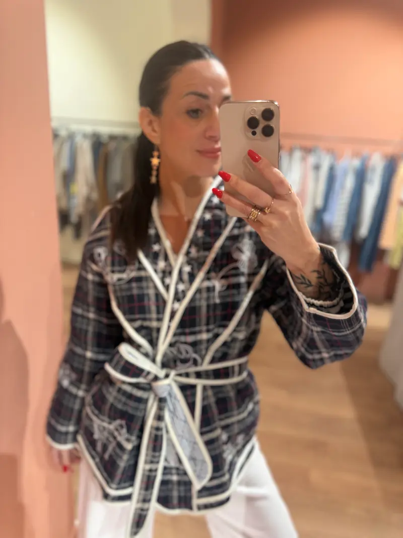 Giacca check con cintura
