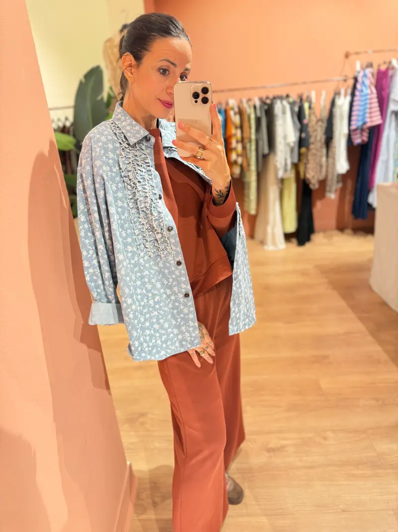 Giacca denim fiori vintage light blue