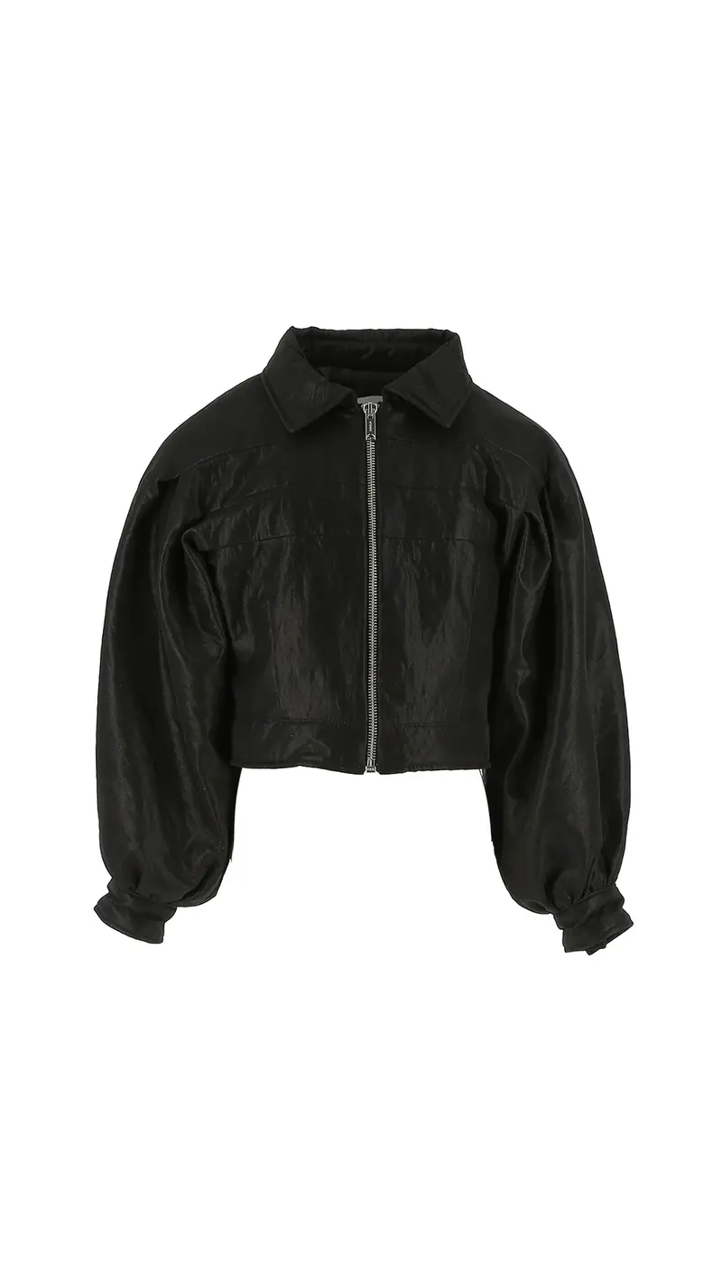 GIACCA IN ECOPELLE CON PIEGHE NERO DONDUP