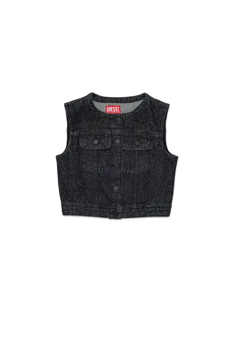 GILET IN DENIM NERO BRILLANTINATO DIESEL