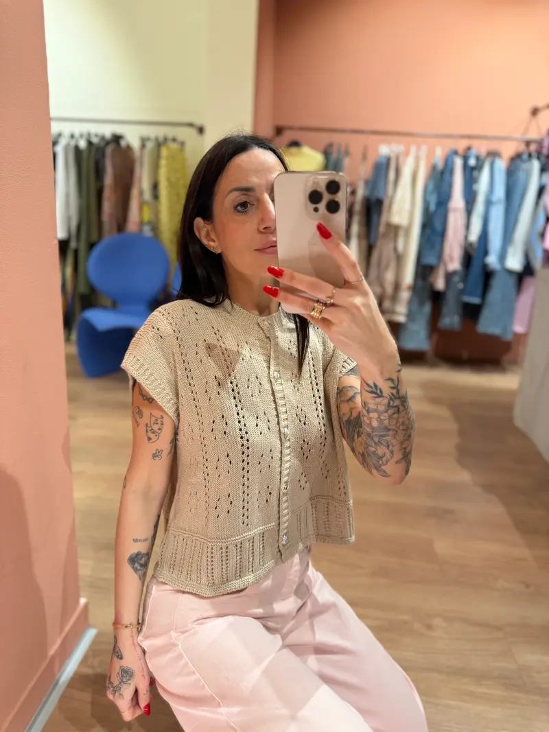 Gilet in maglia traforata écru