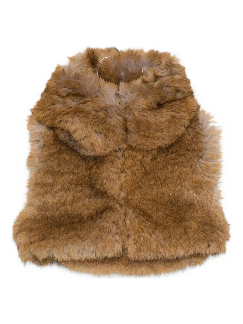 GILET IN PELLICCIA MARRONE CON CAPPUCCIO DOUUOD