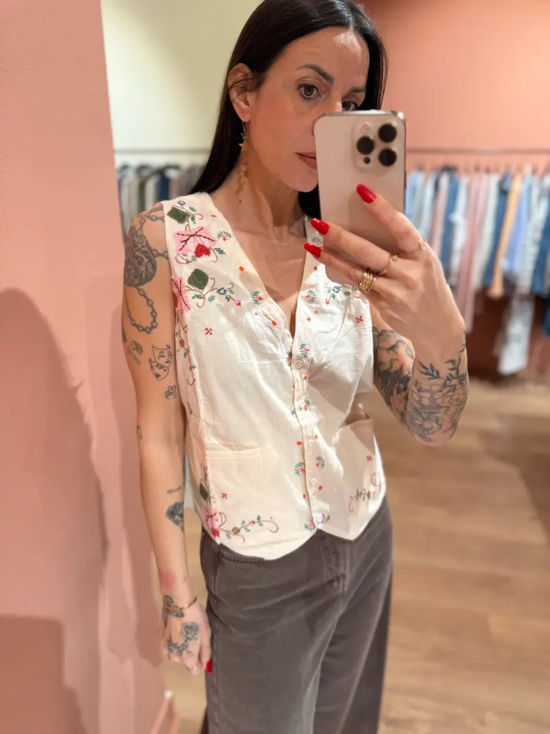 Gilet ricamo floreale