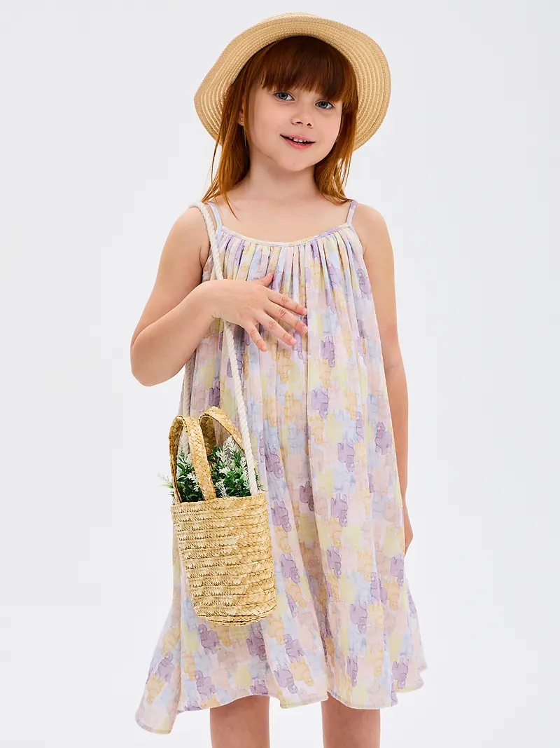 Girls' Summer Sun Dress Alpaca Designer Print Muslin Made in Italy