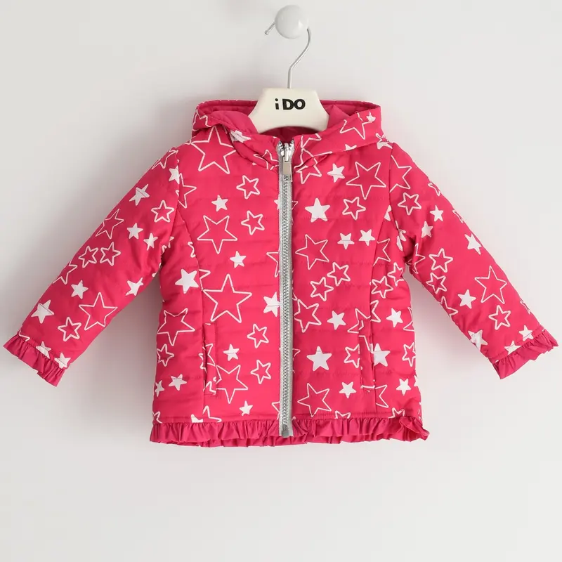 Giubbotto bambina 100 grammi leggero reversibile con stelle