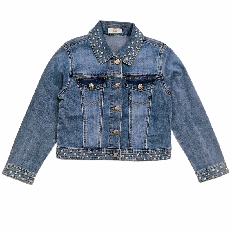 Giubbotto bambina in jeans con perle applicate